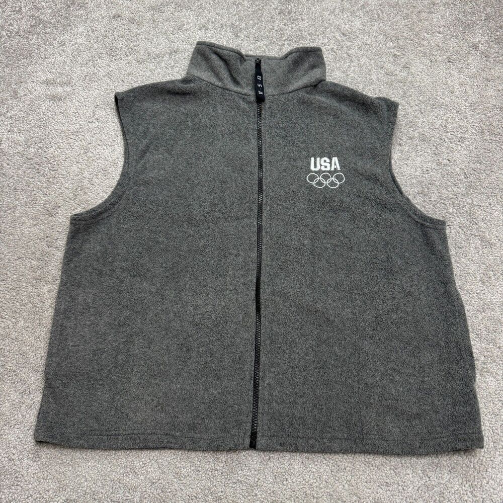 Vintage Y2K USA Olympics Fleece Vest Jacket Mens XL Gray Full Zip Outdoor Sports